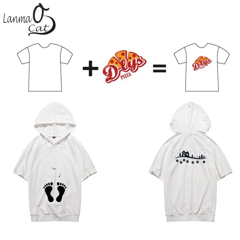 Lanmaocat Customized Shirt Logo Printing Men Summer Short Sleeve Hoodie Fashion Hoodies Shirt Tops Sport Wear