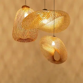 

Modern Lamps Wood Bamboo Art LED Pendant Lights Lighting Rattan Pendant Lamps Dining Room Home Indoor Luminaire Kitchen Fixture