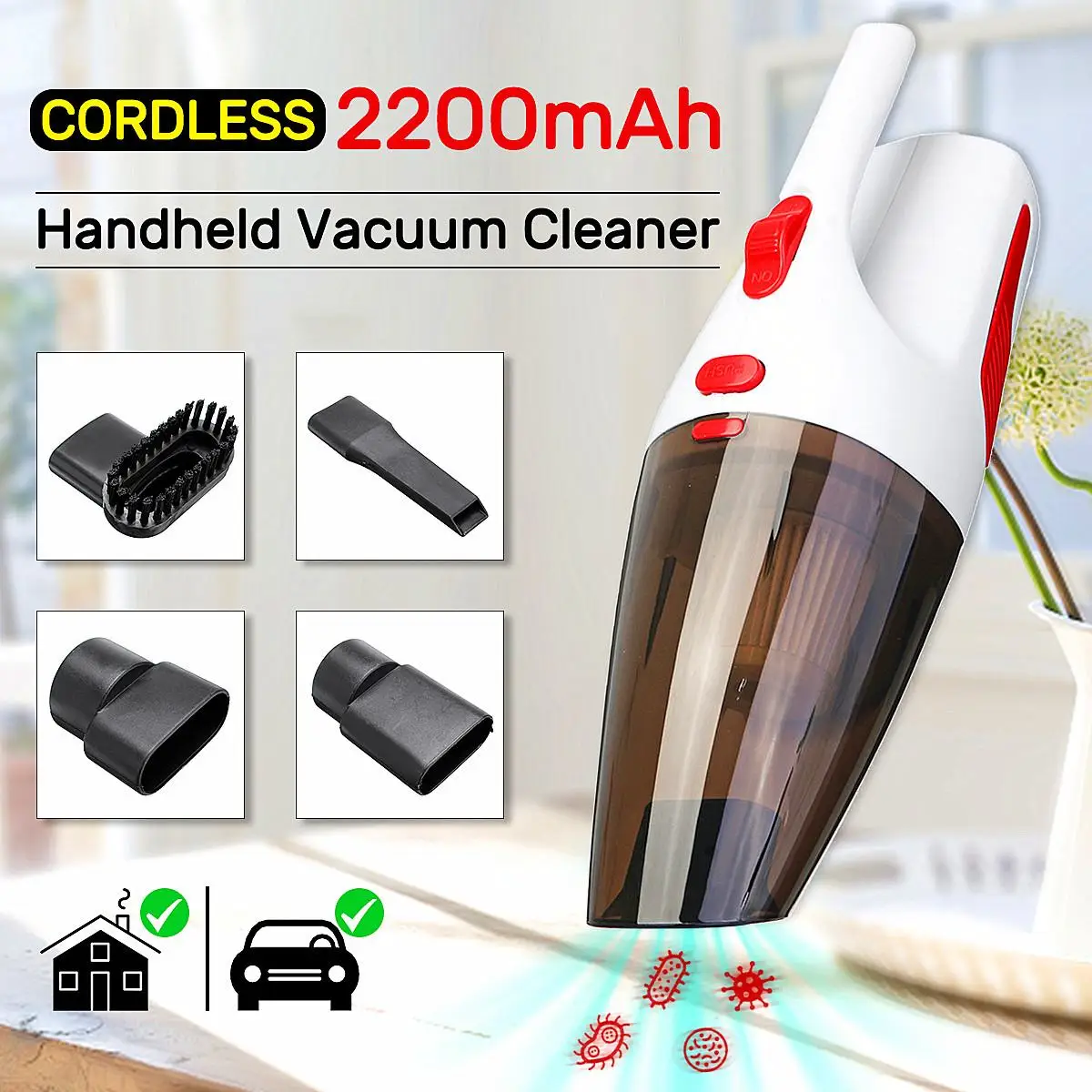 120W 100V 240V AC 5000PA Portable Cordless Handheld Rechargeable Car