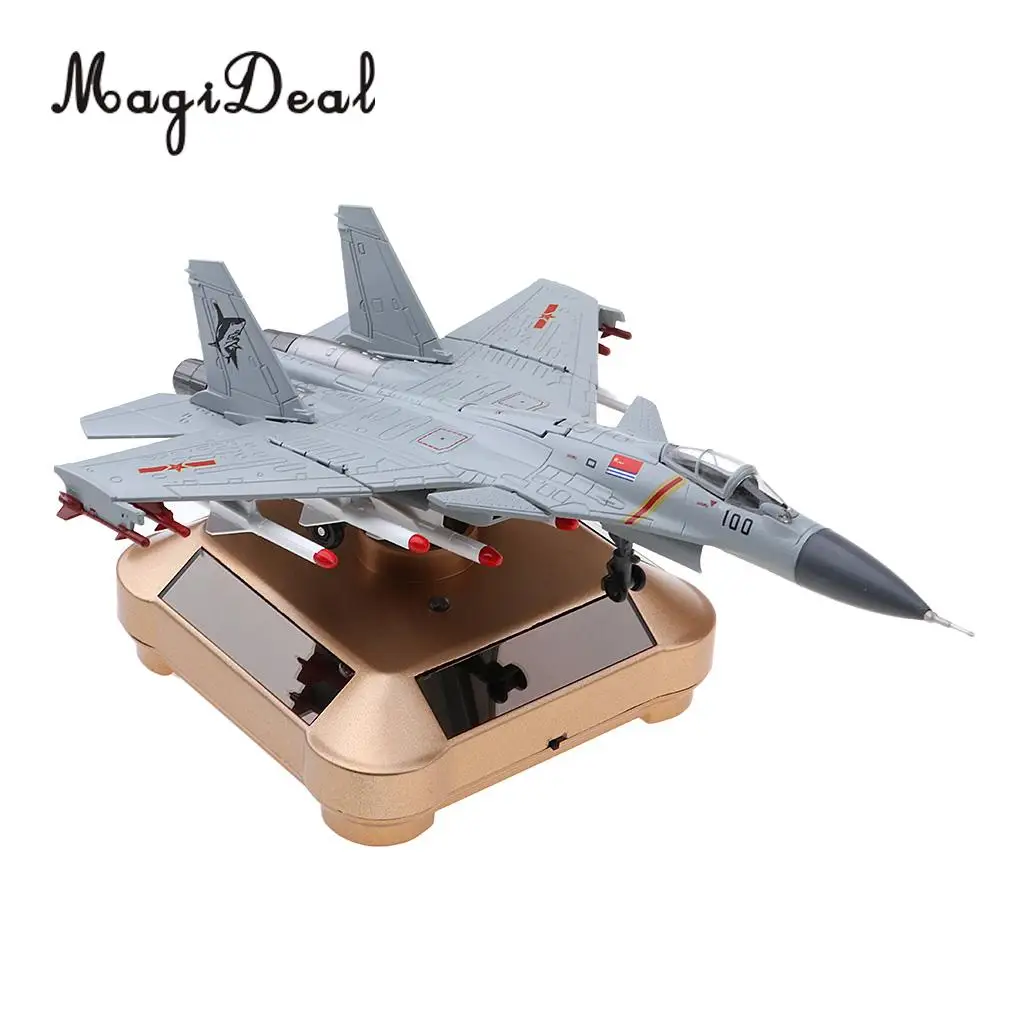 

1/100 Scale Alloy J-15 Flying Shark Fighter Military Airplane with Solar Powered Rotating Display Stand