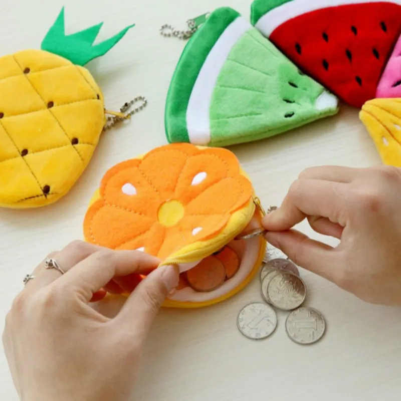 

Children Role-play Props Cartoon Fruit Plush Zero Wallet Watermelon Orange Pineapple ALL Summer Fruits Toys Keychain Plush Toy