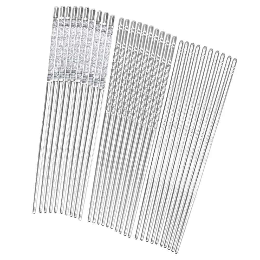 

5 Pair Chopsticks Hollow Anti-scald Reusable Non-Slip Blue and White Pattern Stainless Steel 201 Durable Tableware