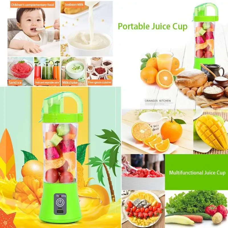 

Mini Portable Electric Fruit Juicer Extractor USB Rechargeable 380ml 2 Blades Smoothie Maker Blender Mixer Machine Sports Kettle