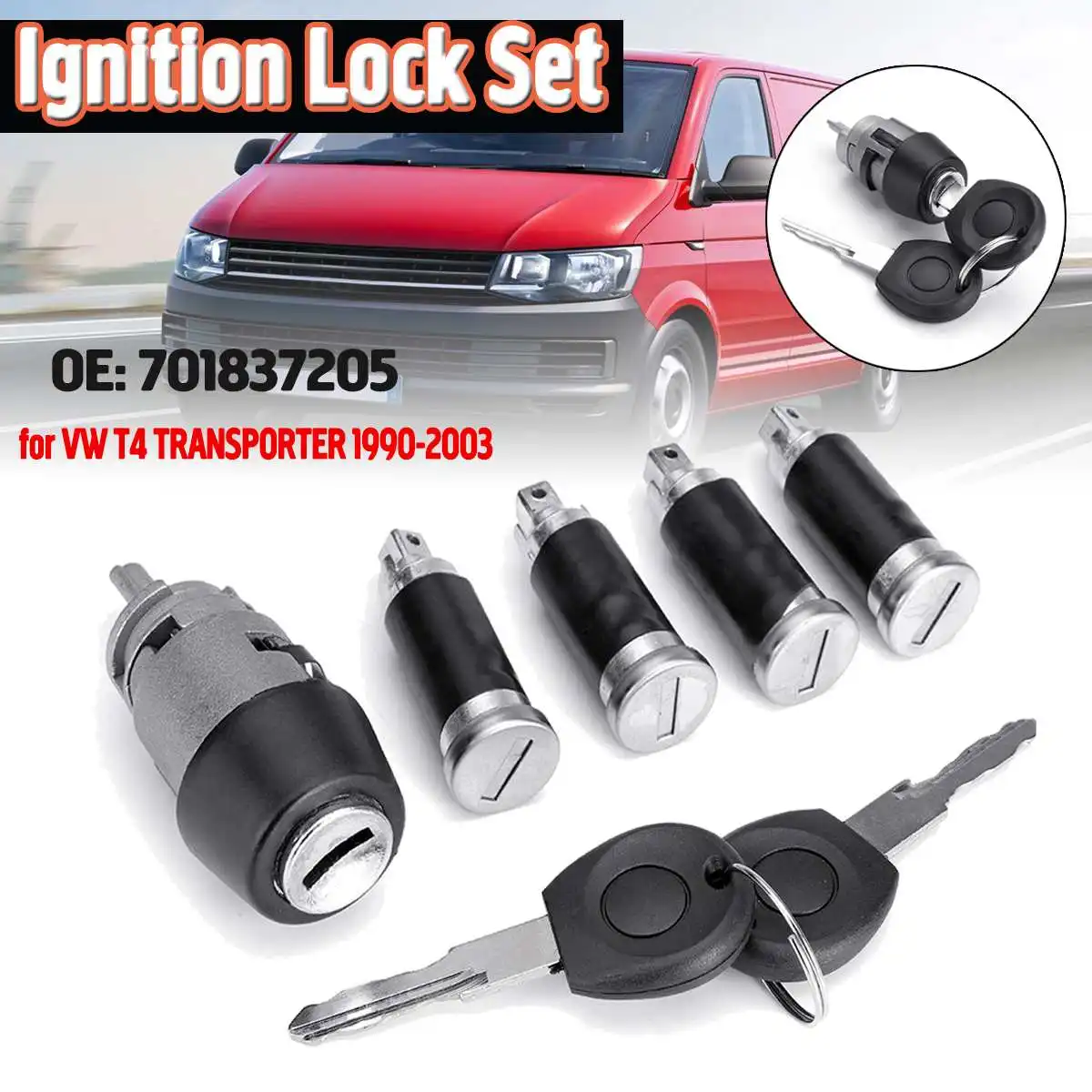 Ignition Switch Door Lock Barrel Set 2 Keys For VW T4 Caravelle 1990