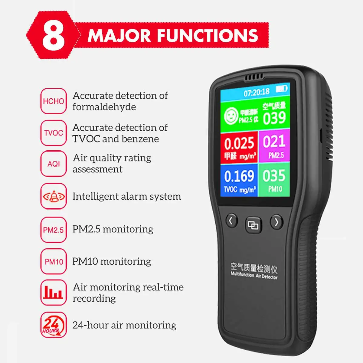 Многофункциональный монитор качества воздуха PM2.5/10 HCHO лазерный цифровой домашний детектор качества воздуха анализатор монитор AQI диагностический инструмент