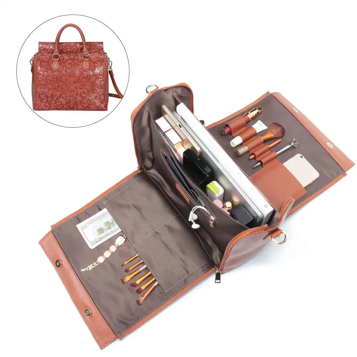 

AEQUEEN Feminine Bolsa Embossed Leather Women Handbag Large Capacity Female Organizer Bag Multifunction Shoulder Crossbody Bag