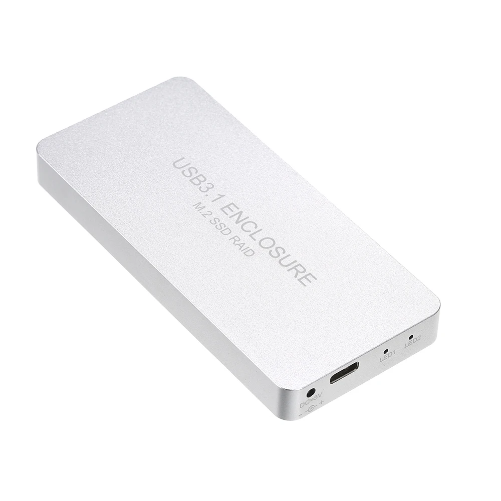 

USB3.1 Type-C to 2 Ports NGFF(M.2) SSD Raid Enclosure with Raid Raid0 Raid1 or PM Black/Silver