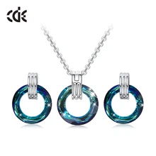 CDE Ювелирные наборы, украшенные кристаллами Swarovski, круглый кулон, ожерелье, серьги, набор звеньев, цепочка, ожерелье, серьги-гвоздики