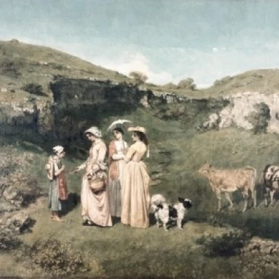 США Нью-Йорк Метрополитен музей искусства Les Demoiselles Du Village по Gustave Courbet (1819-1877) 1851