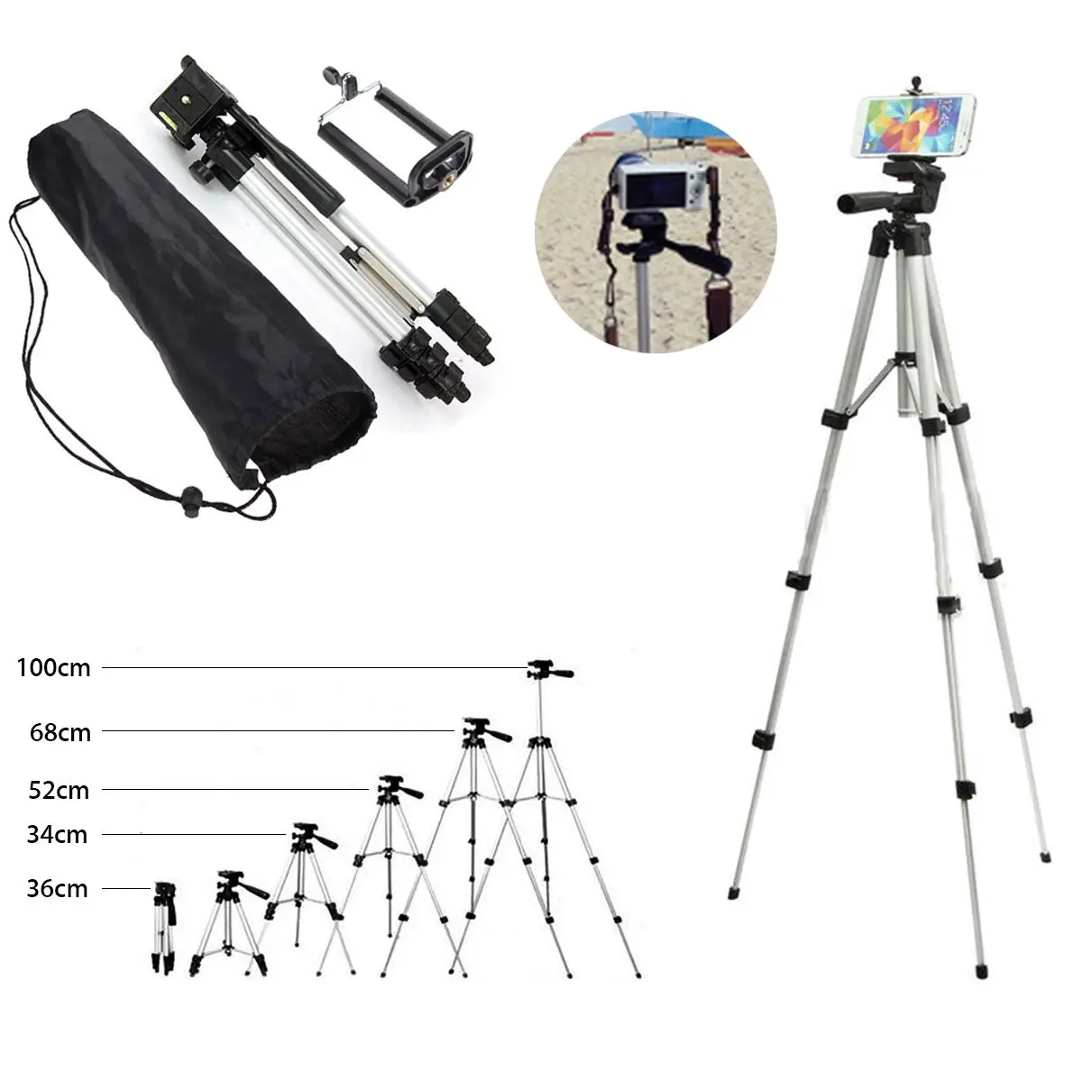 

Tripod Stand Mount Holder Clip For Digital Camera Camcorder Smart Phone DSLR SLR Aluminum Legs Non-slip Rubber Feet Portable