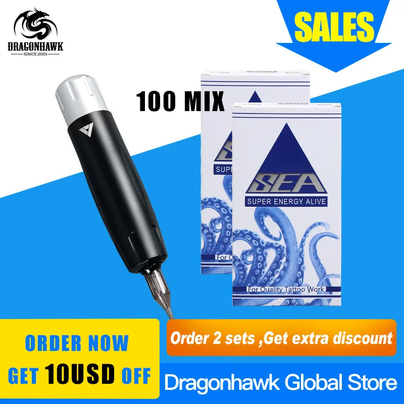 

Professional Tattoo Pen Machine Rotary Kit With Tattoo Cartridge Needles 100 pcs Mix Size Supply