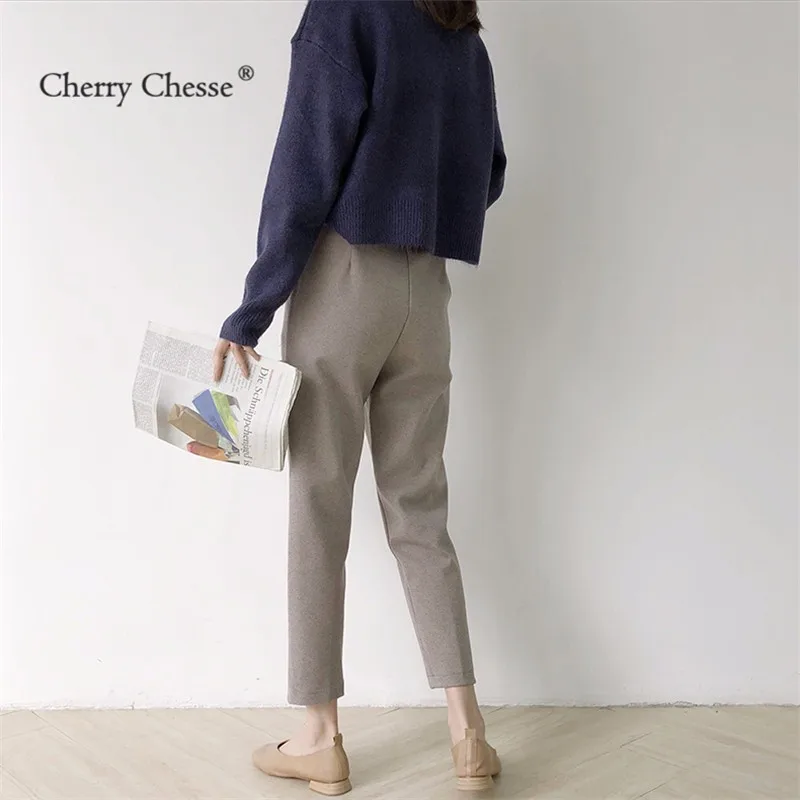 Cherry изящество винтажные женские брюки на пуговицах прямые осенние повседневные