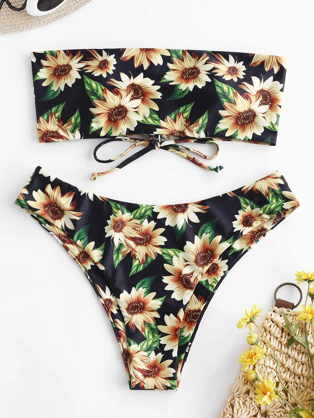 

Sunflower Lace Up Strapless Bikini Set
