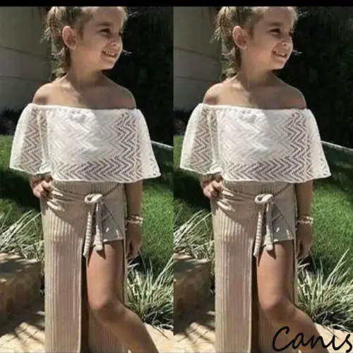 

2019 Kid Girl Lace Shirt Toddler Baby Girl Lace Off-Shoulder T-shirts Crop Tops Tube Strapless Children Summer Tank 6M-3Y