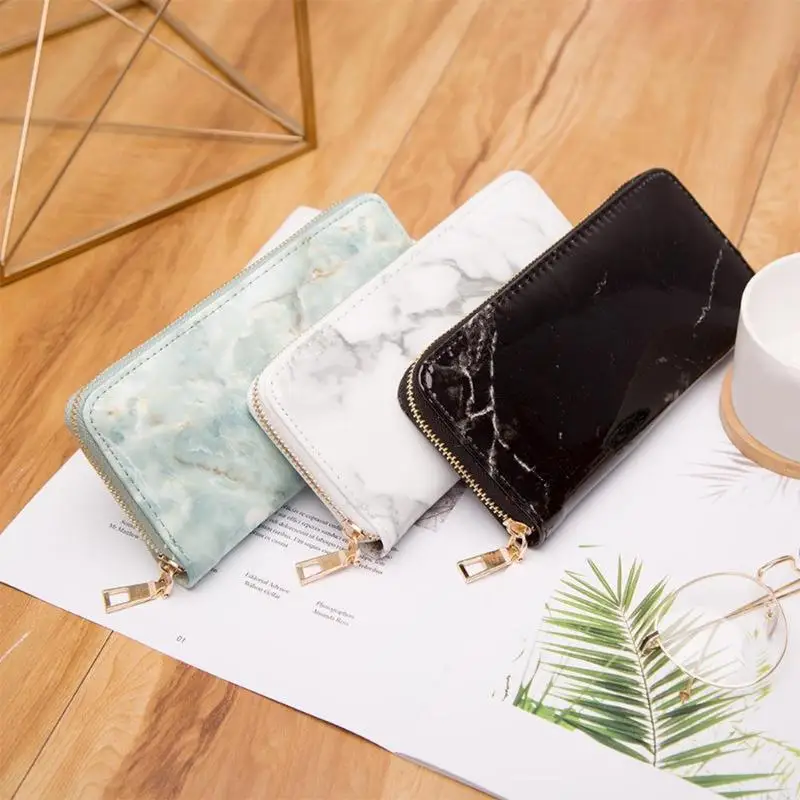 

Marble Pattern Women Long Zipper Card Holder Wallet Leather Clutch Wallet Women