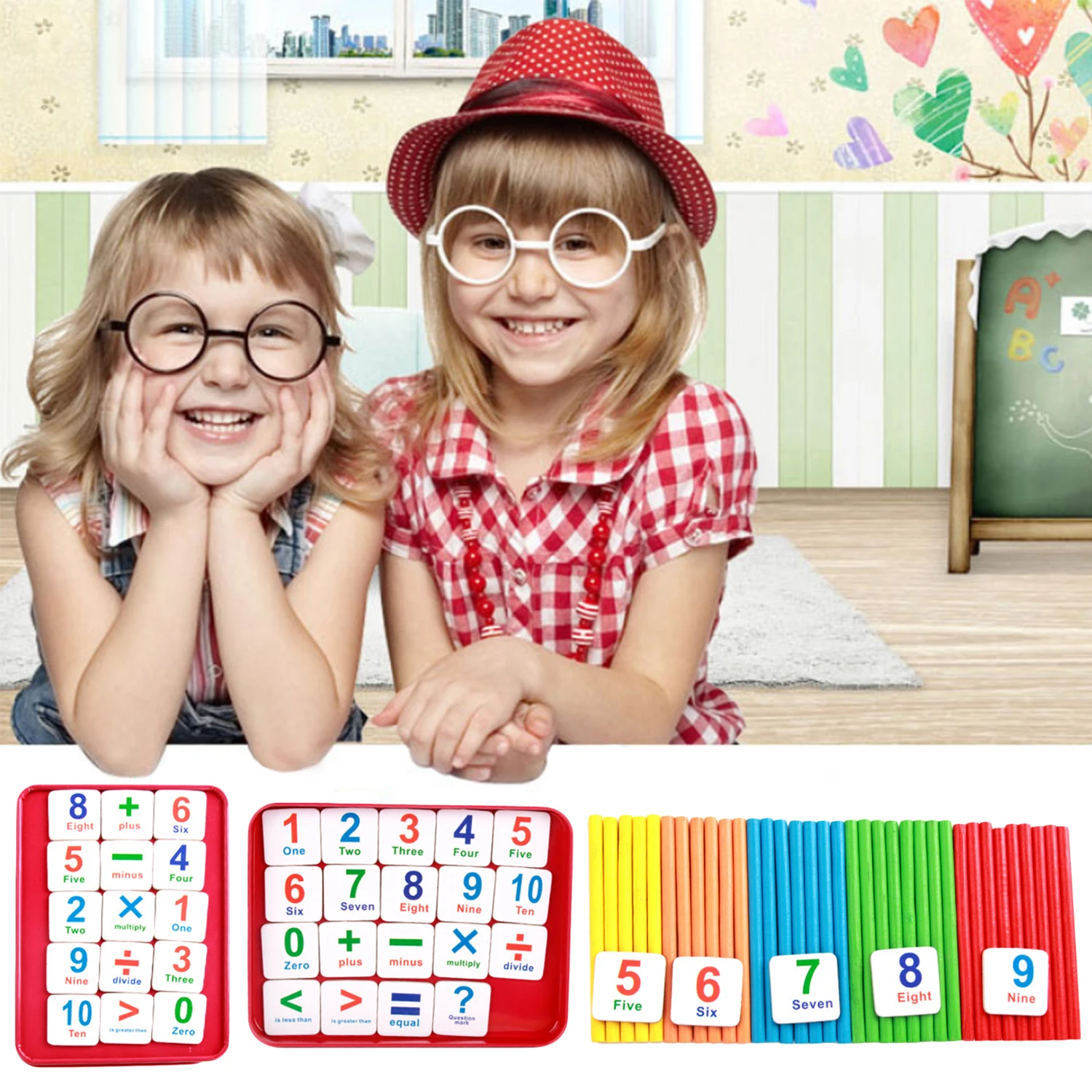 

Kids Colorful Wooden Counting Rods Sticks Magnetic Number Cards with Box Mathematical Montessori Teaching Aid Math Learning Toy
