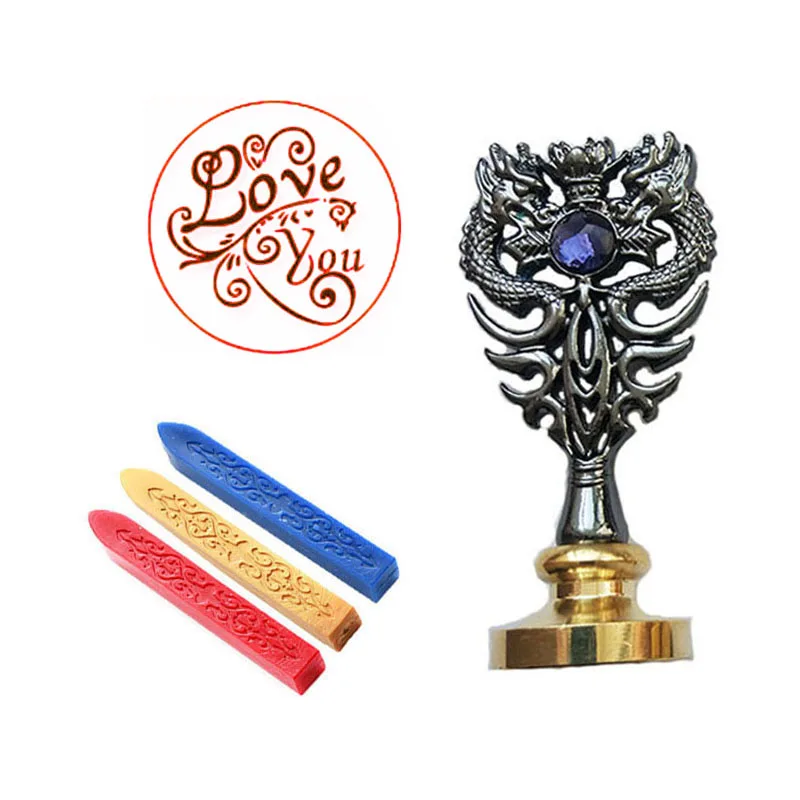 Подпись индивидуальная восковая печать комплект печатей Love you металлический Дракон ручка Винтаж Свадебные приглашения(дракон черный
