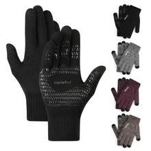 Женские и мужские вязаные перчатки, противоскользящие перчатки для сенсорного экрана, теплые шерстяные вязаные варежки, перчатки для катания на лыжах, велосипедные перчатки, зимние перчатки