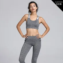 Узкие брюки Йога поднятие бедер пояс небольшой карман Марля Сплит суставы Бодибилдинг Бюстгальтеры Женские противоударные беговые наборы