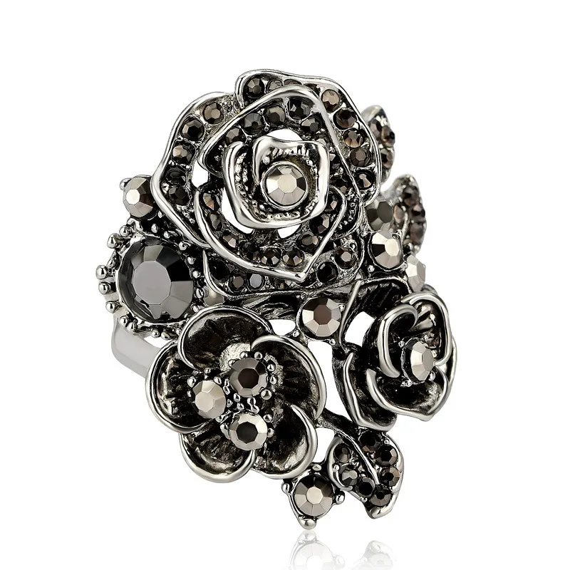 

925 sterling silver jewelry treasure ring Openwork embossed rose rings Stainless steel topaz Vintage costume tinkerbell B1446