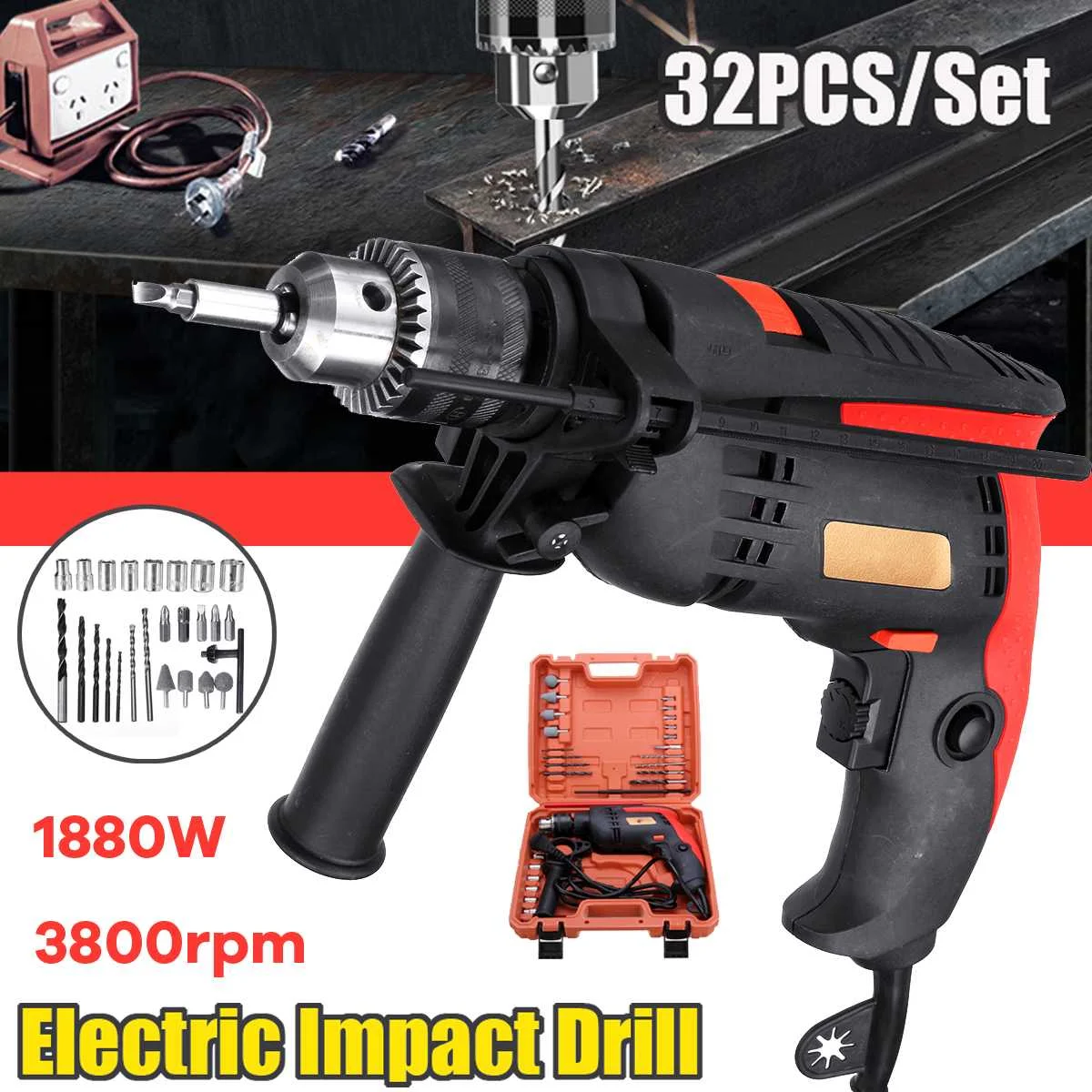 

32Pcs 1880W Electric Brushless Motor Impact Drill 3MM Electric Impact Drill Guns Torque Driver Tool