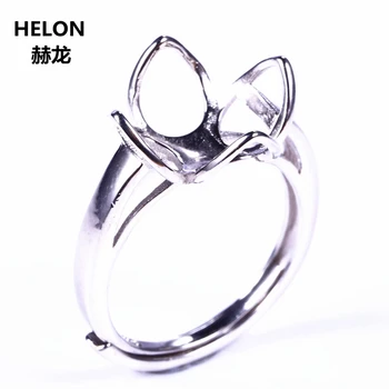 

Sterling Silver 925 Engagement Wedding Ring for Women White Gold Color 9-11mm Pearl or Round Bead Semi Mount Ring Setting DIY