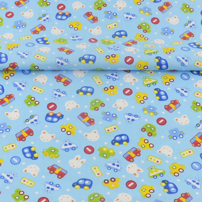 100% Cotton Blue Fabric Quilting Patchwork Sewing Bedding Twill Cloth Tecido Scrapbooking Decoration Cartoon Cars Designs telas | Дом и сад