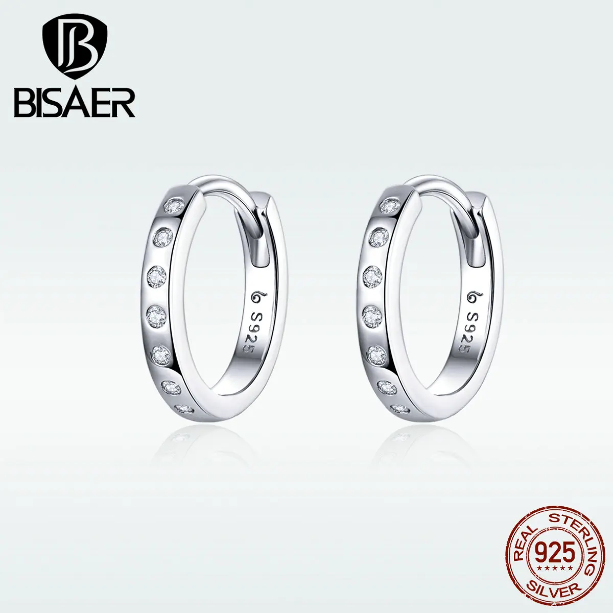 

BISAER 100% 925 Sterling Silver Luxury Zirconia Simple Stud Earrings Round Earrings For Women Ladies Hot Fashion Jewelry GAE101
