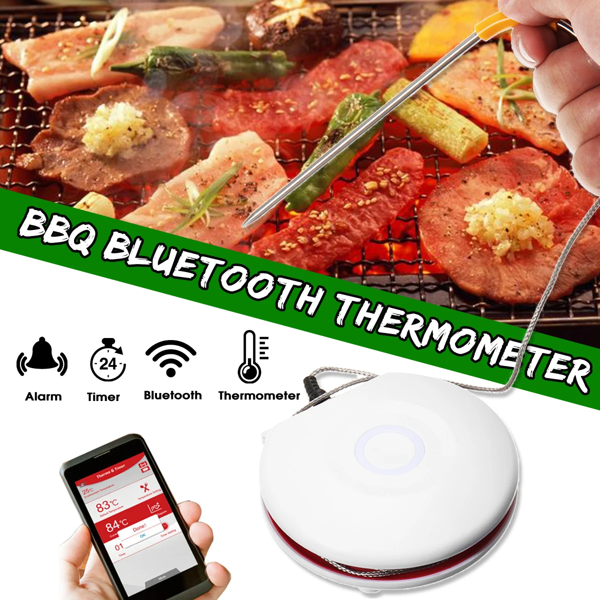

Stainless Steel Digital bluetooth Cooking BBQ Thermometer Meat Probe Kitchen Cooking Food Water Milk Tools