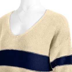 Женский свитер теплый пуловер Мода 2019 корейский стиль Женский Повседневный полосатый длинный рукав v-образный вырез свитера Блузка Топы