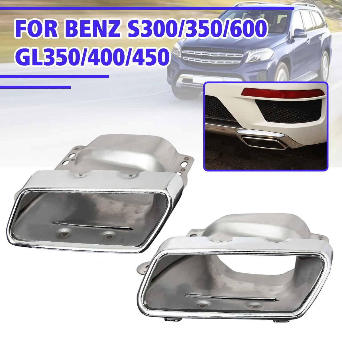 

Dual/Singal Square Hole End Rear Exhaust Pipe Tip Muffler Car Tail Throat Liner For Mercedes for Benz GL350/400/450 S300/350/600