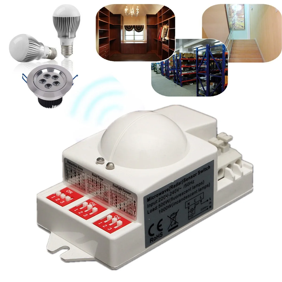 

T-9800 5.8GHz 220V/240V Microwave Motion Detector Radar Sensor Switch 5.8GHz For LED Light