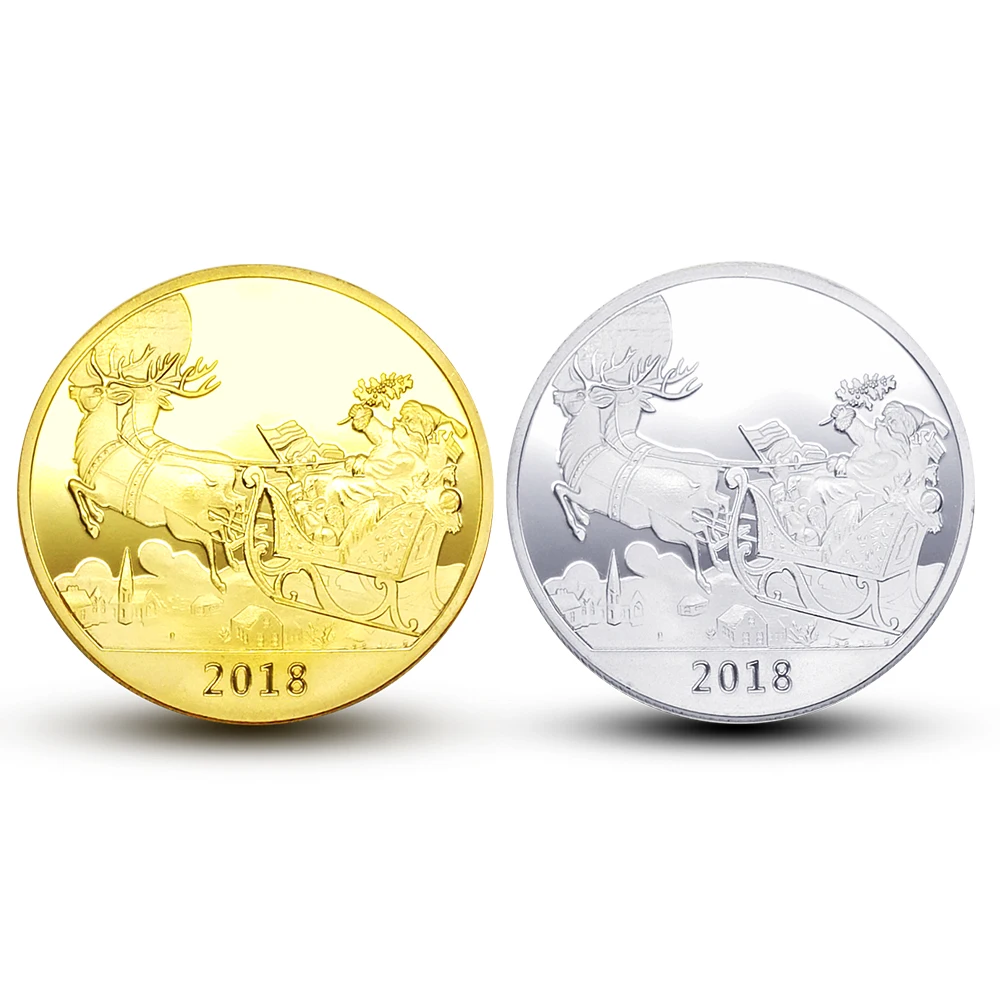 Комплект из 2 предметов Рождество 2018 монеты домашний Санта Клаус олень золотые