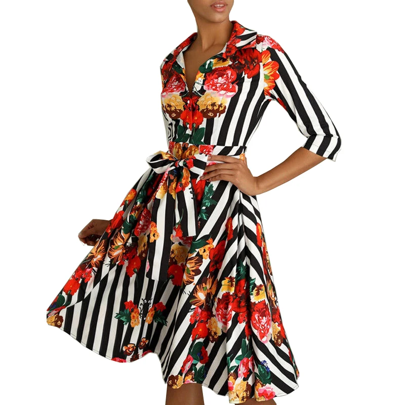 black and white striped floral dress