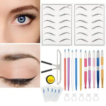 

10 Types Eyebrow Tattoo Kits Manual Pen Practice Skin Pigment Needle Blades Ring Cup Tattoo Set permanent make up machine kit