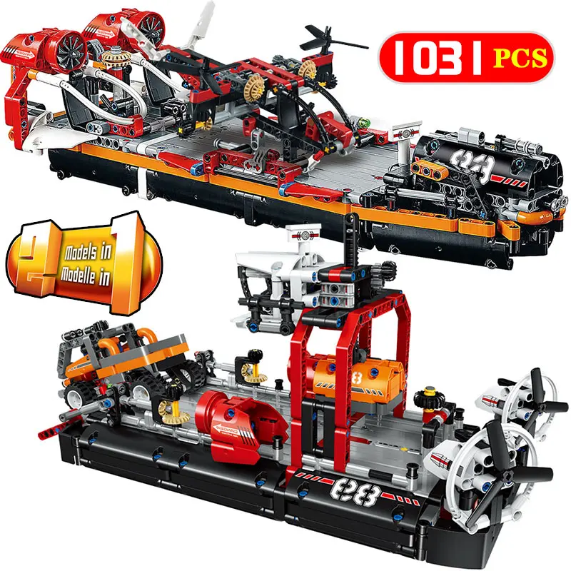 

NEW Technik Air Cushion Ferry Building Blocks Compatible Legoed City Boat Truck Helicopter Bricks Sets Toys For Boys
