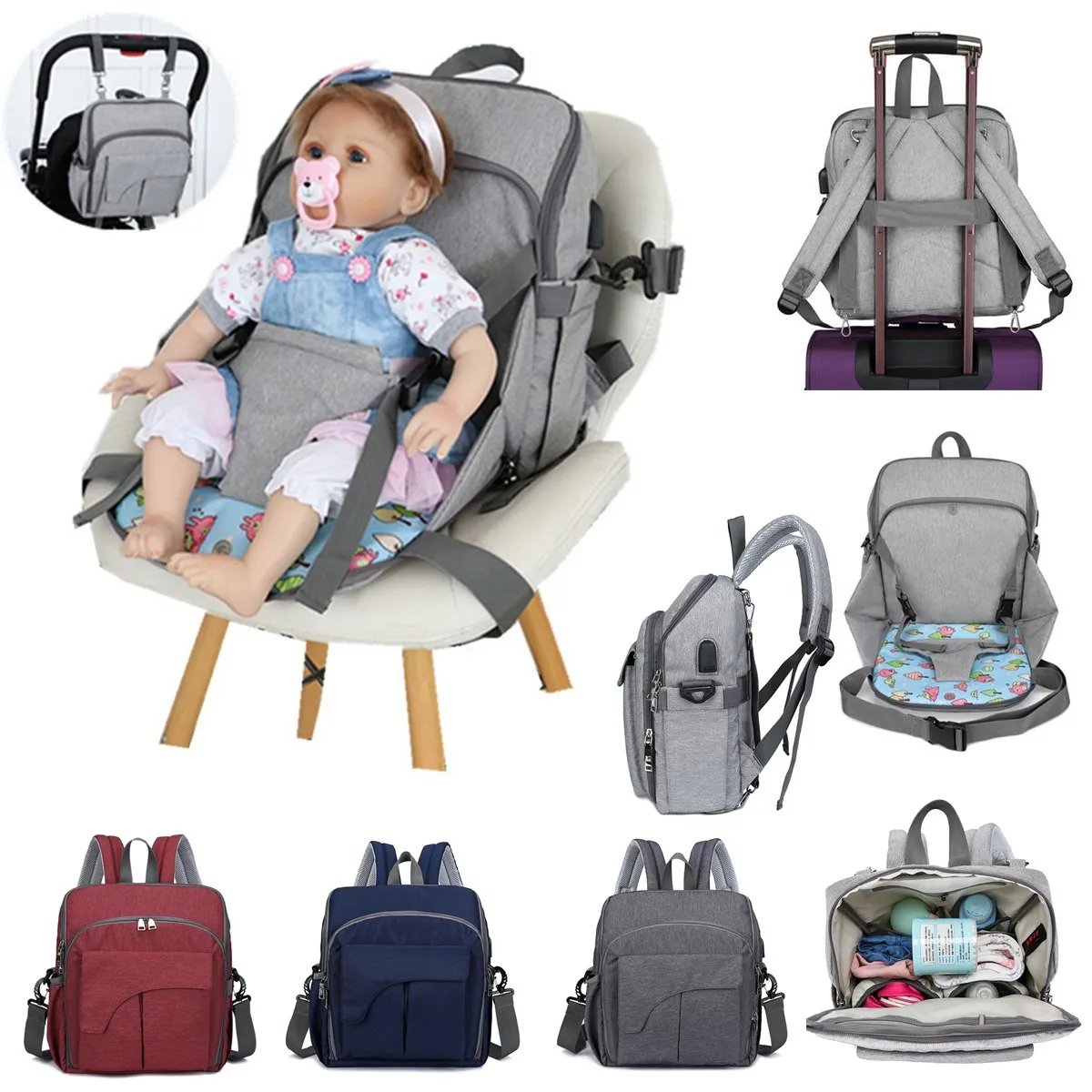 

USB Diaper Bag Nappy Backpack Maternidade Mummy Baby Care Maternity Bag for Dad Mom Travel Large Capacity Nursing Bags Tote