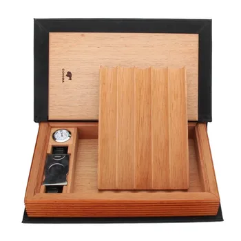 

COHIBA Spain Cedar Wood Brown Leather Cigar Travel Humidor Cigar Case With Humidifier Hygrometer Cigar Cutter Holder Accessories