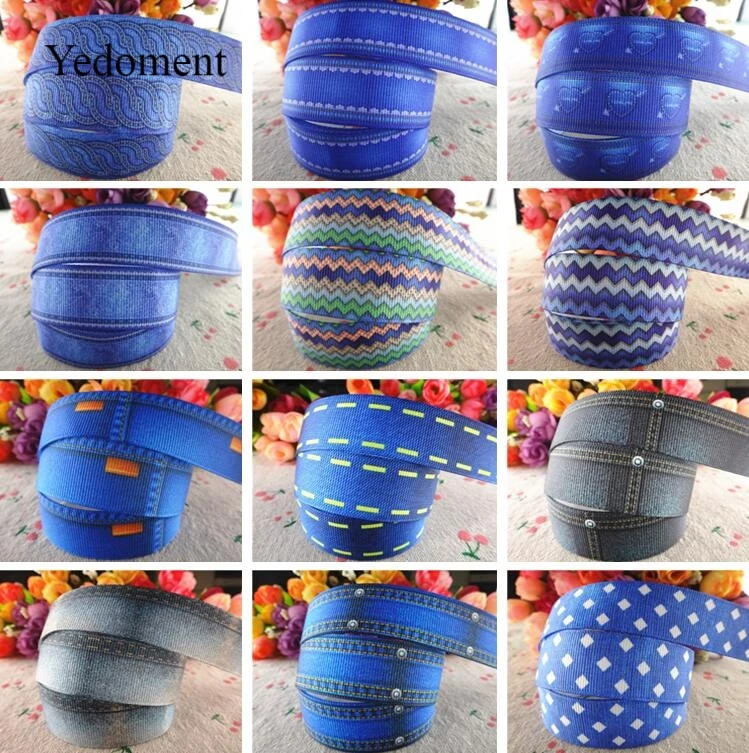 

17110429,New arrival 7/8" (22mm) 10 yards/lot denim printed grosgrain ribbons cartoon ribbon DIY handmade materials