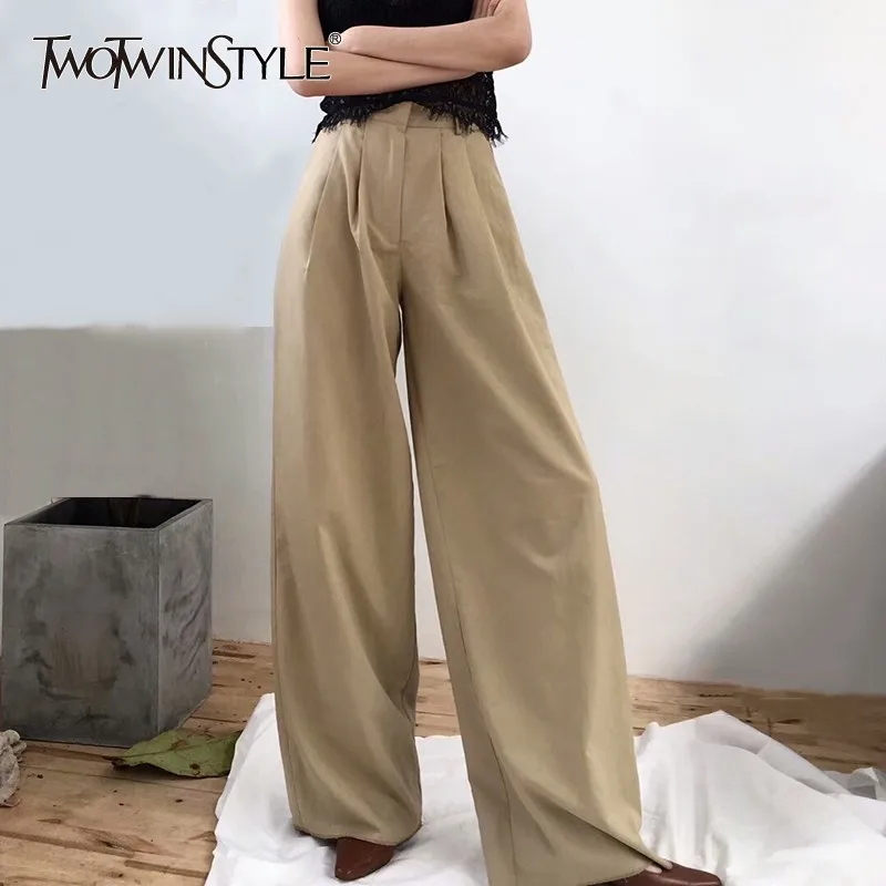 Женские широкие брюки TWOTWINSTYLE черные повседневные с высокой талией и карманами