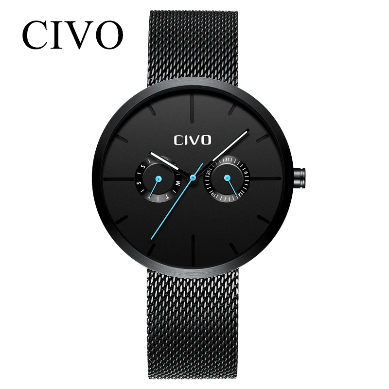 

CIVO Fashion Wrist Watches Mens Waterproof Date Wristwatch Black Stainless Steel Mesh Sports Business Watches Women Men Clock