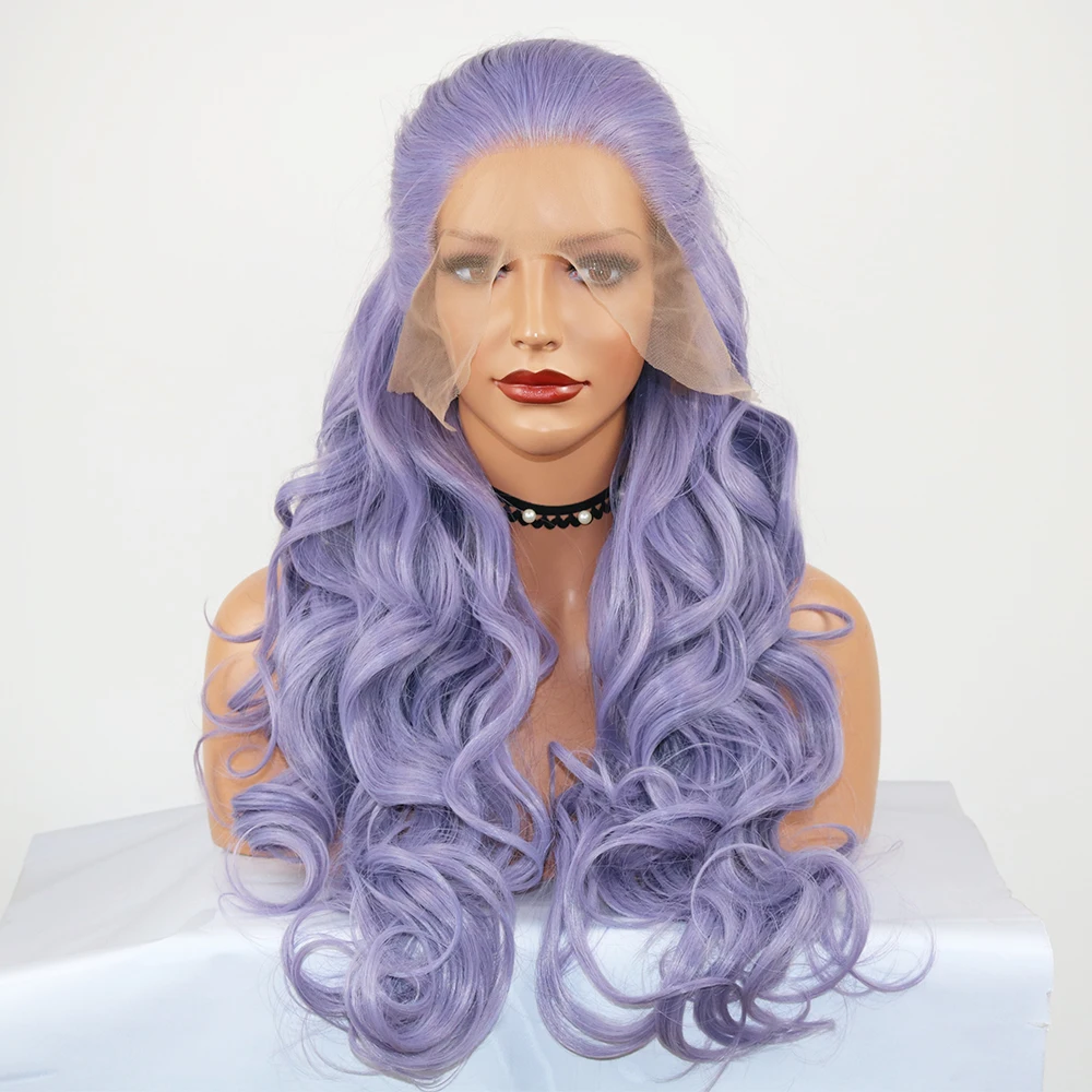 Fantasy Beauty Synthetic Lace Front Wig Long Wavy Lavender Purple Heat Resistant Fiber Hair Wigs
