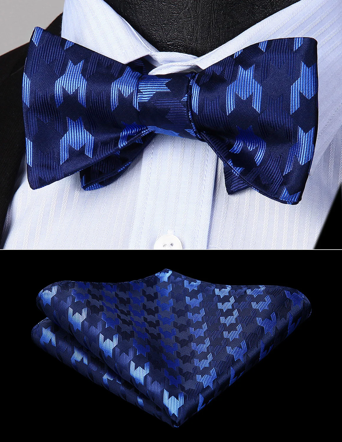Bow Tie Pocket Square Set Party Wedding Handkerchief Set Blue Mens