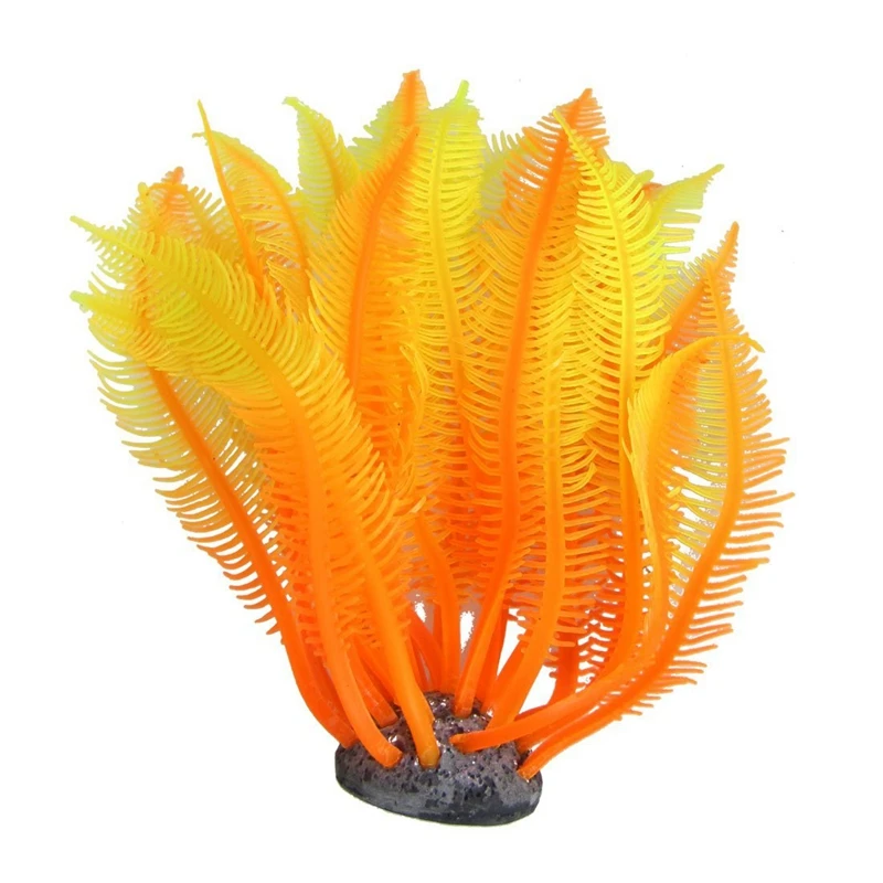 

Orange Yellow Artificial Silicone Manmade Coral Shape Ornament for Fish Tank