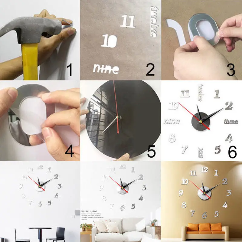 Modern DIY Wall Clock 3D Mirror Stickers 3D Wall Stickers Wall Decor Surface Sticker Removable Home Office Decor Accessories