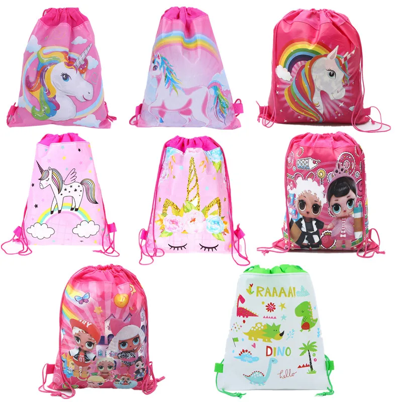 

1pcs/lot Unicorn Dinosaur Girl Doll Non-woven Bag Fabric Backpack Child Travel School Bag Decoration Mochila Drawstring Gift Bag