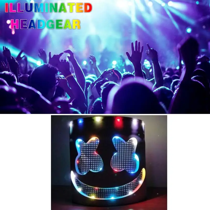 

1pcs LED Flashing Headgear Stage Performance Mask Glowing Marshmallow Mask Helmet Music Festival Props Without Battery