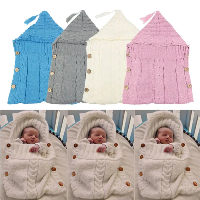 

Newborn Infant Baby Sleeping Bag Autumn Winter Warm Solid Knit Baby Swaddle Wrap Blanket Crochet Cotton Sleeping Bag Multi-color