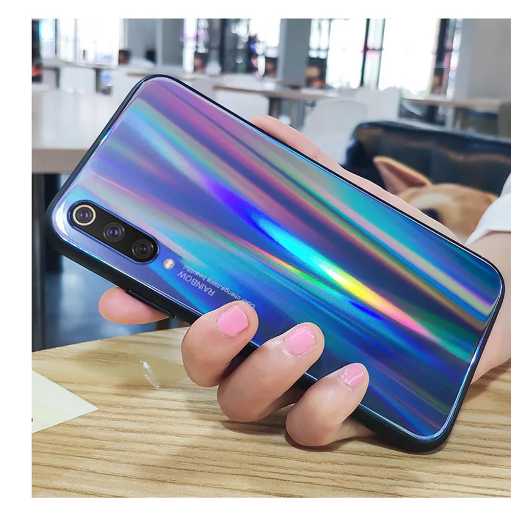 Phone Case for Xiaomi mi 9 8 se Mix 3 2 6 P30 Pro Fundas for Huawei Mate20 lite P20 Laser Tempered Glass Gradient Colorful Cover