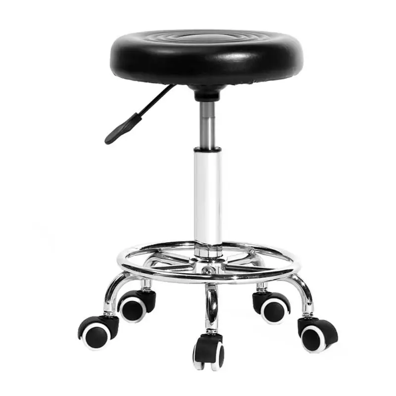 

Adjustable Work Rotating Round Chair 5 Rolls Leather Lift Bar Swivel Stool for Home Office